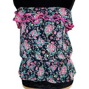 Rue 21 Floral Strapless Semi Sheer Blouse Size  M